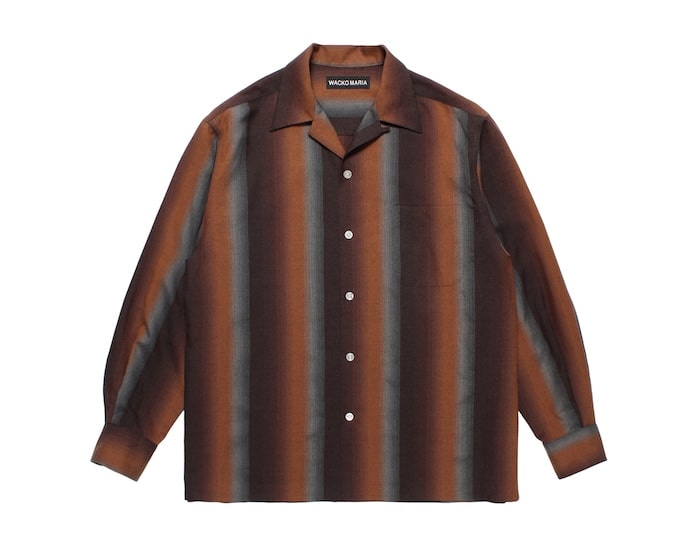 WACKO MARIA STRIPED OPEN COLLAR SHIRT L/S