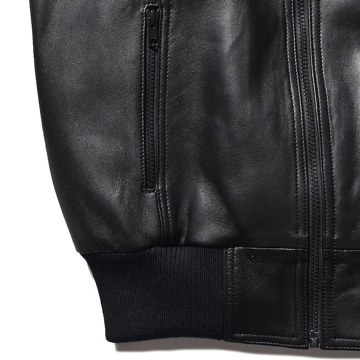 MINEDENIM Leather Zipup Rib JKT ブラック MINEDENIM - 【Last1 Size3】 Sheep Leather Zipup Rib JKT | River