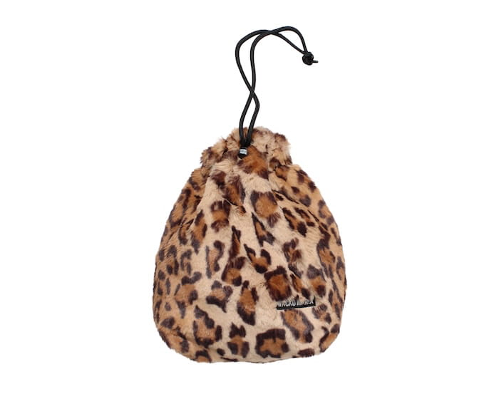 WACKO MARIA LEOPARD FAUX FUR DRAWSTRING POUCH