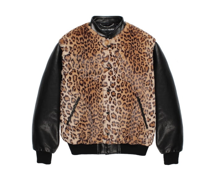 WACKO MARIA LEOPARD FAUX FUR LEATHER VIRSITY JACKET