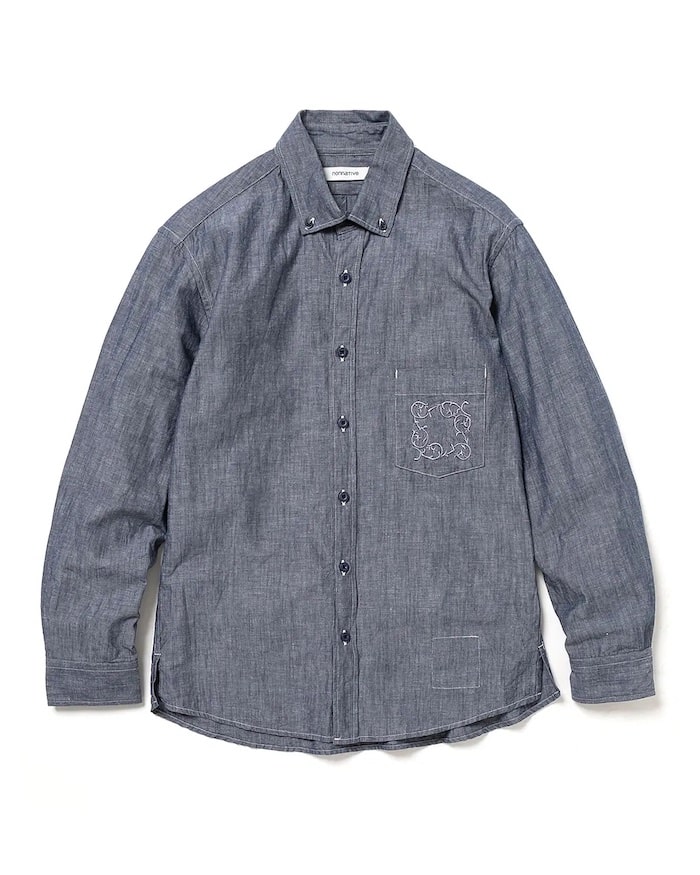 2019SS nonnative DWELLER B.D SHIRT RELAXED FIT COTTON OXFORD OVERDYED サイズ0 NAVY nonnativeDWELLER B.D. L⁄S SHIRT C⁄Li CANVAS