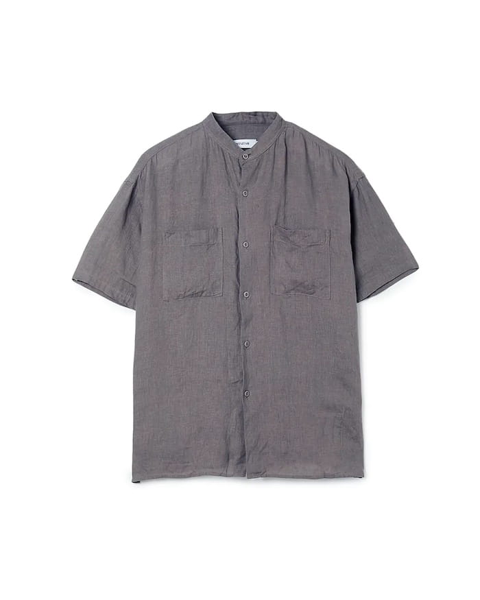 nonnative OFFICER STAND COLLAR S/S SHIRT LINEN CANVAS