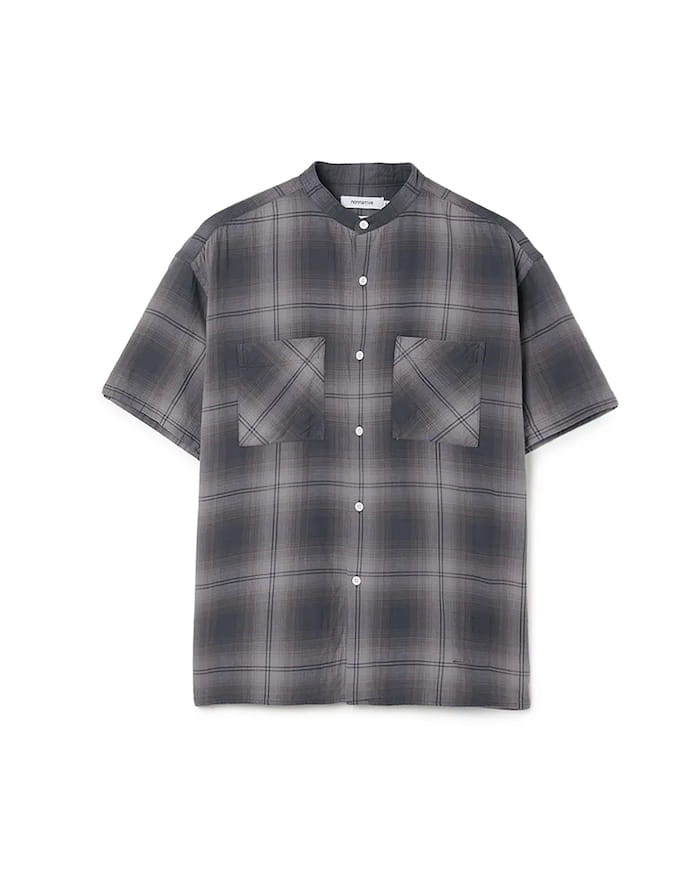 nonnative OFFICER STAND COLLAR S/S SHIRT COTTON TWILL OMBRE CHECK by Rafu
